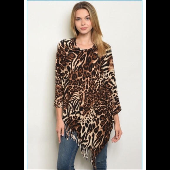 SOLD!! Leopard Print Poncho - Picture 2 of 3